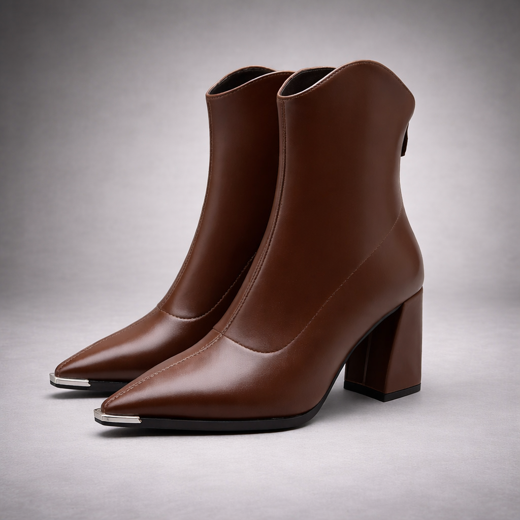 Chocolate Brown Pointed Toe Ankle Boot – Block Heel