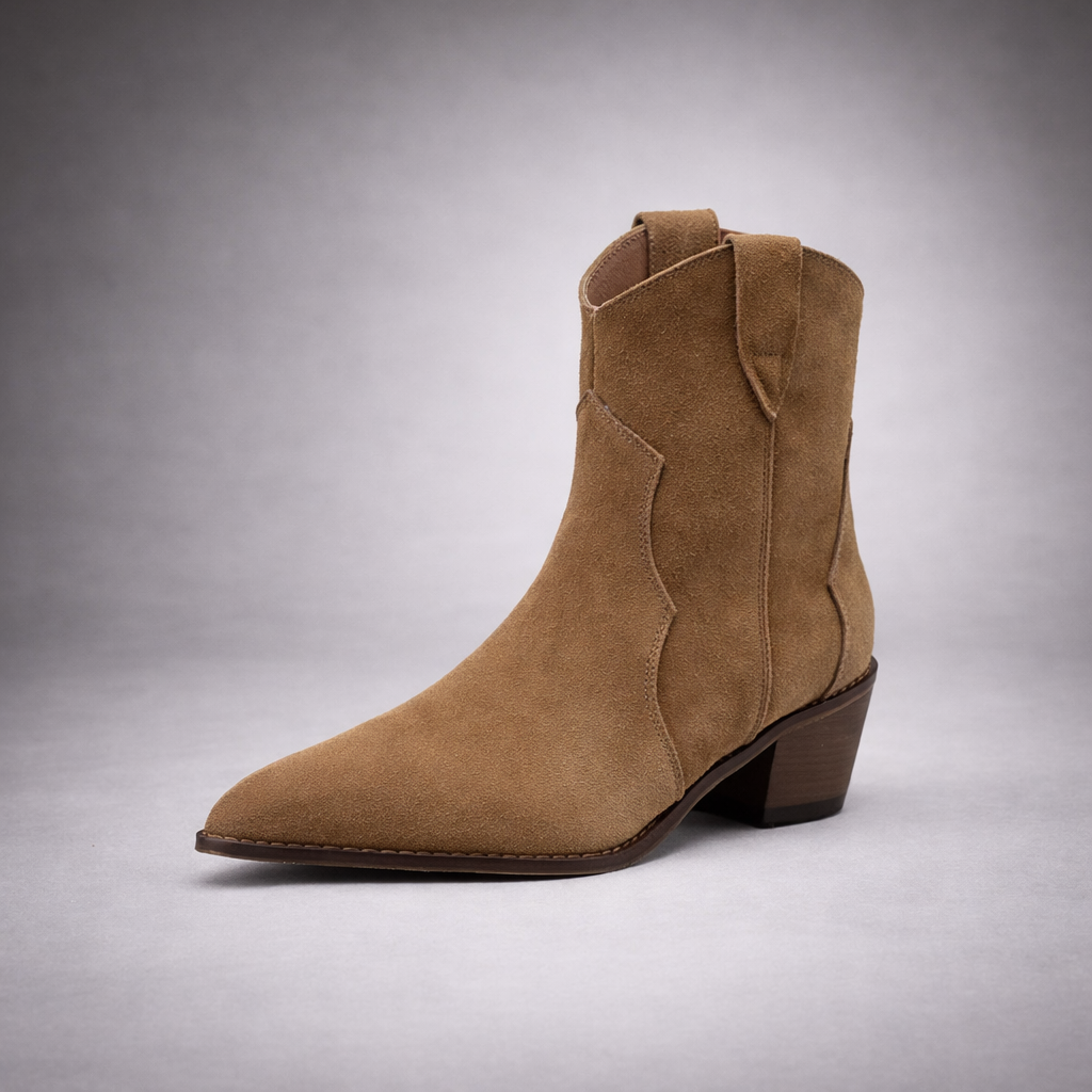 Tan Suede Western Ankle Boot